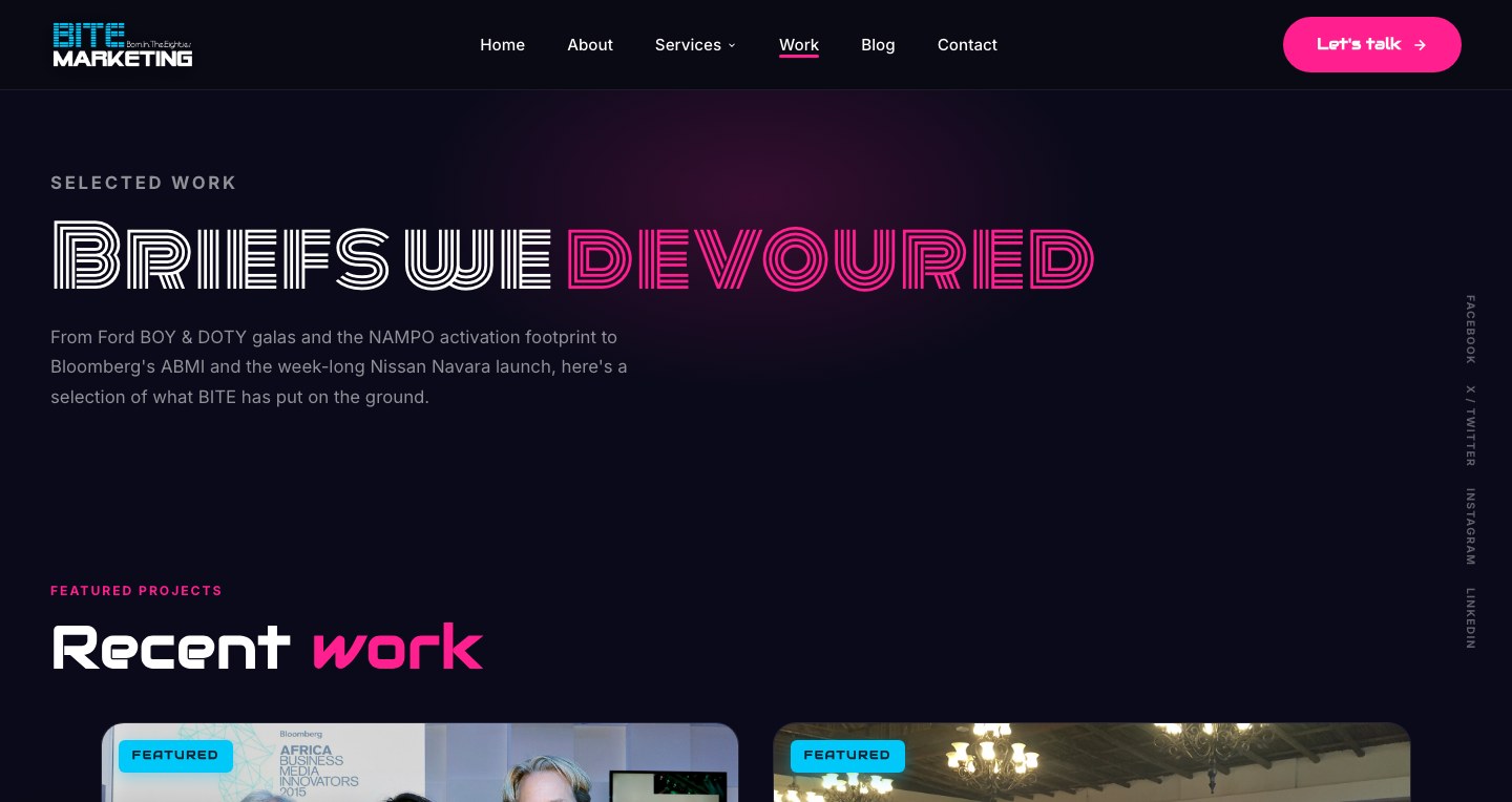 BITE Marketing website &mdash; selected work